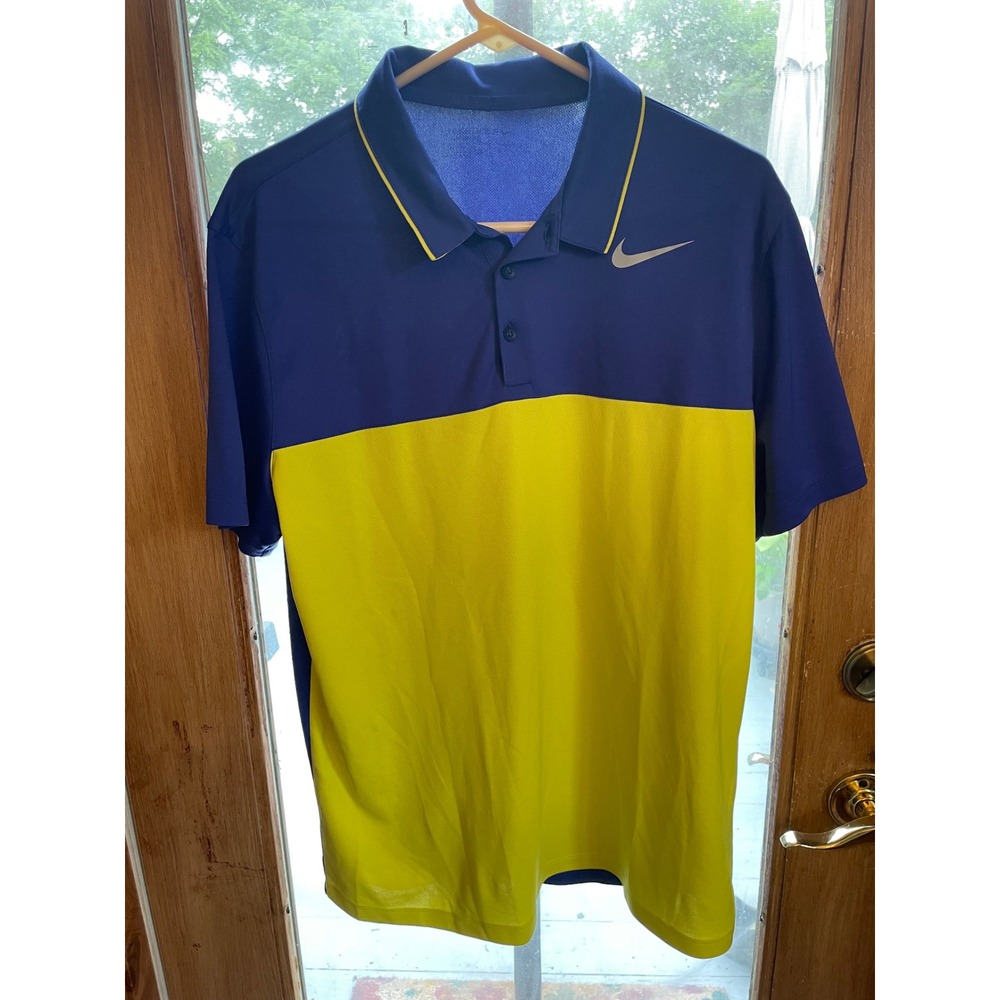 Nike Golf Dri-FIT Polo Shirt Athletic Training Activewear Blue‎ Yellow Large